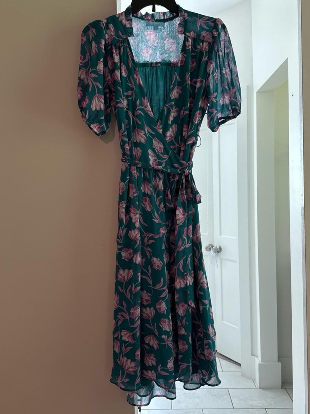 Draper James Teal Midi Dress with Pink Floral Print